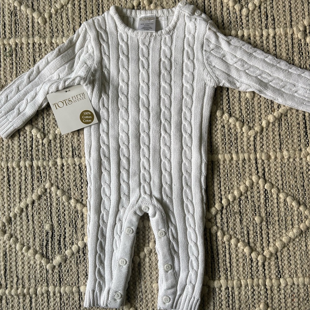 White Cable Knit Baby One Piece
